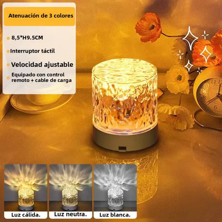 Lámpara De Mesa LED Cristal Proyector De Luz Rosa 16/3 Colores Ajustable Táctil Romántico Atmósfera Diamante Luz Nocturna USB - 1