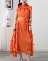 Vestido Largo De Color Sólido Para Mujer Miyake Estilo Bandage Sin Mangas Diseño De Pliegues A-Line Casual Para Fiestas Noche - details 11