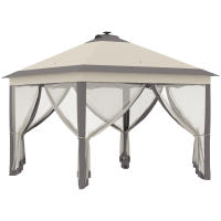 Outsunny Carpa Plegable con Luces LED 3,3x3,3 m Cenador de Jardín con Control Remoto 4 Paredes Laterales de Malla Altura Ajustable y Bolsa de Transporte para Patio Fiestas Beige - details 0