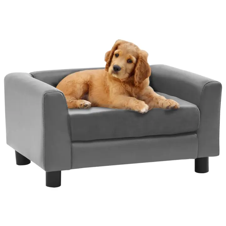 vidaXL Sofá para perros felpa y cuero sintético gris 60x43x30 cm - 1