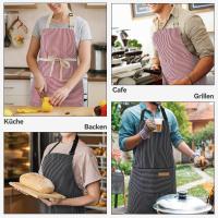 Delantal de Algodón de Malla a Rayas, delantal de Cocina Con bolsos para Cocinar Pintura de jardinería, delantal ajustable para Cocina Jardín (GRIs) - details 4