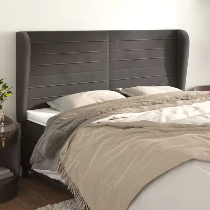 vidaXL Cabecero con orejas de terciopelo gris oscuro 163x23x118/128 cm - 1