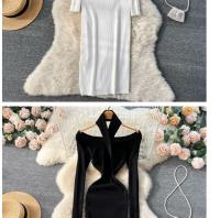 Vestido Largo Elegante De Otoño Invierno Para Mujer Con Cuello Haltera Y Cintura Ajustada Vestido Bodycon Coreano Para Oficina Vestidos De Suéter - details 2