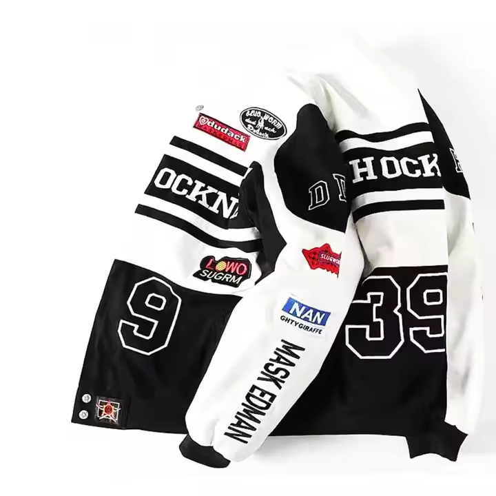 Chaqueta De Motociclista Con Bordado Para Hombre Y Mujer Manga Larga Estilo Americano Hip Hop Alta Calle Bomber Varsity Primavera Otoño - 1
