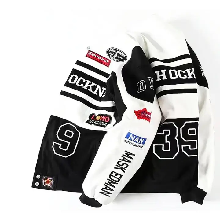 Chaqueta De Motociclista Con Bordado Para Hombre Y Mujer Manga Larga Estilo Americano Hip Hop Alta Calle Bomber Varsity Primavera Otoño - 1