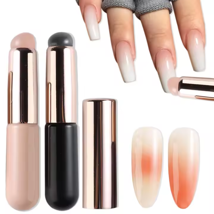 Pincel de silicona para decoración de uñas con degradado, 2 pinceles reutilizables para esmalte de gel, diseño de uñas con degradado, pincel aplicador de polvo cromado con bolígrafo de silicona - 1