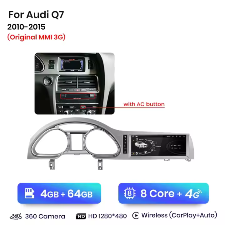 Junsun 10.25 pulgadas CarPlay inalámbrico Radio Multimedia para Audi Q7 2006 2007 2008 2009 2010 2011 2012 2013 2014 2015 MMI 2G 3G DSP Android Auto GPS Estéreo autoradio - 1