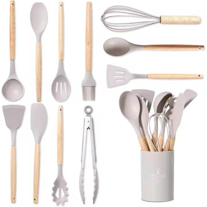 MARCA SHIRO - MODELO SH P8812 -  Juego de utensilios de cocina de silicona de 12 piezas -  antiadherentes  - de grado alimenticio - color GRIS - 1