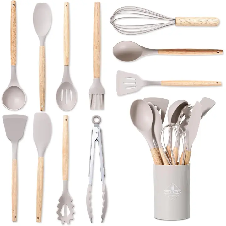 MARCA SHIRO - MODELO SH P8812 -  Juego de utensilios de cocina de silicona de 12 piezas -  antiadherentes  - de grado alimenticio - color GRIS - 1