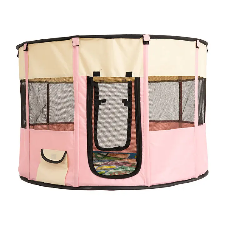 Valla redonda interior/exterior para parque de animales, tienda de campaña cerrada plegable portátil para mascotas para gatos y perros (rosa) - 1