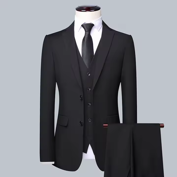 Traje De Tres Piezas Para Hombre Primavera Otoño Dos Botones Carrera Trabajo Decorativo Cuerpo S-6XL Con Chaleco Y Pantalones - 1