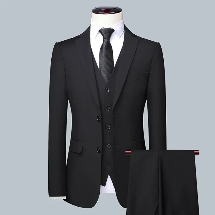 Traje De Tres Piezas Para Hombre Primavera Otoño Dos Botones Carrera Trabajo Decorativo Cuerpo S-6XL Con Chaleco Y Pantalones - 1