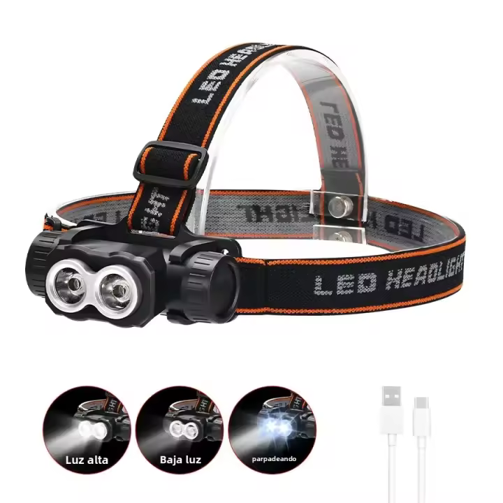Lámpara Frontal LED Super Brillante Con Batería 18650 Integrada Recargable Tipo-C Para Camping Pesca Nocturna - 1