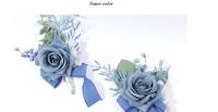 Boutonnieres Azul Oscuro Para Boda Flores Artificiales Corsaje Pulsera Para Novia Y Damas Del Honor Hecho a Mano Accesorios De Novela - details 3