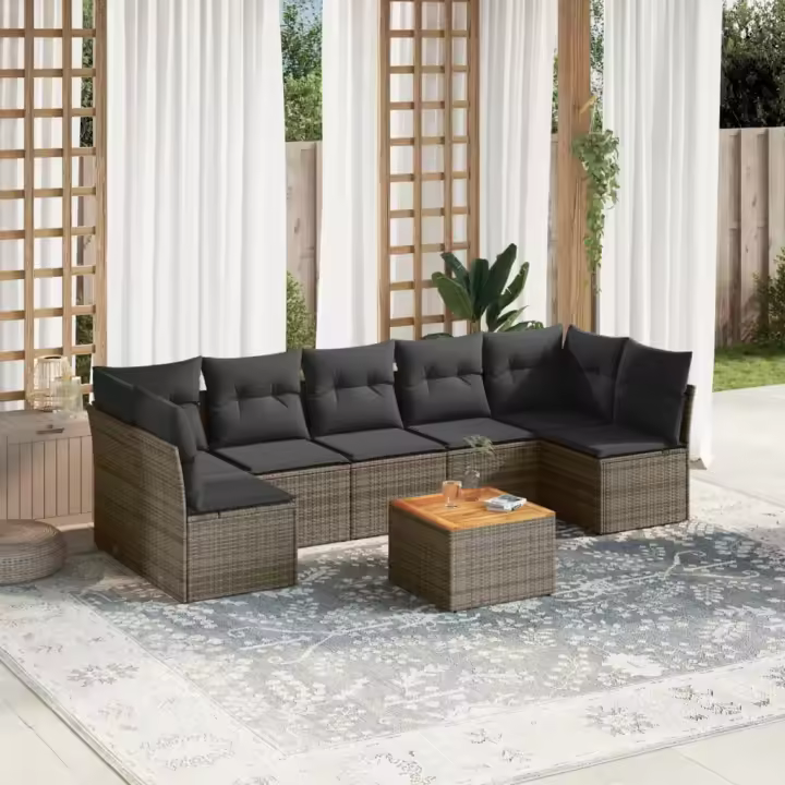 vidaXL Set de sofás de jardín 8 pzas y cojines ratán sintético gris - 1