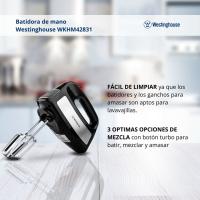 Batidora de mano Westinghouse WKHM42831 de 300 W con 6 velocidades, función turbo, mango ergonómico, batidor y gancho , super silenciosa - details 0