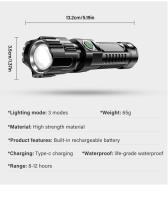 Linterna LED Recargable USB Con Zoom Para Camping Y Pesca Nocturna Luz Emergente Super Brillante Portátil Resistente Al Agua - details 15
