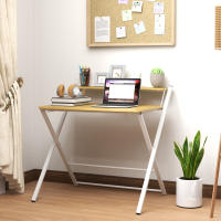 HOMCOM Escritorio Plegable Mesa de Escritorio Plegable con Estante Abierto Escritorio Pequeño para Estudio Hogar Oficina 86x66x82 cm Natural - details 1
