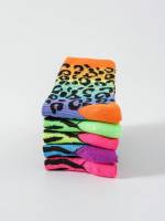 5 Pares De Medias De Moda Para Mujer Con Estampado De Leopardo Colorido Media Calf Mid-Tube Para Todas Las Estaciones - details 3