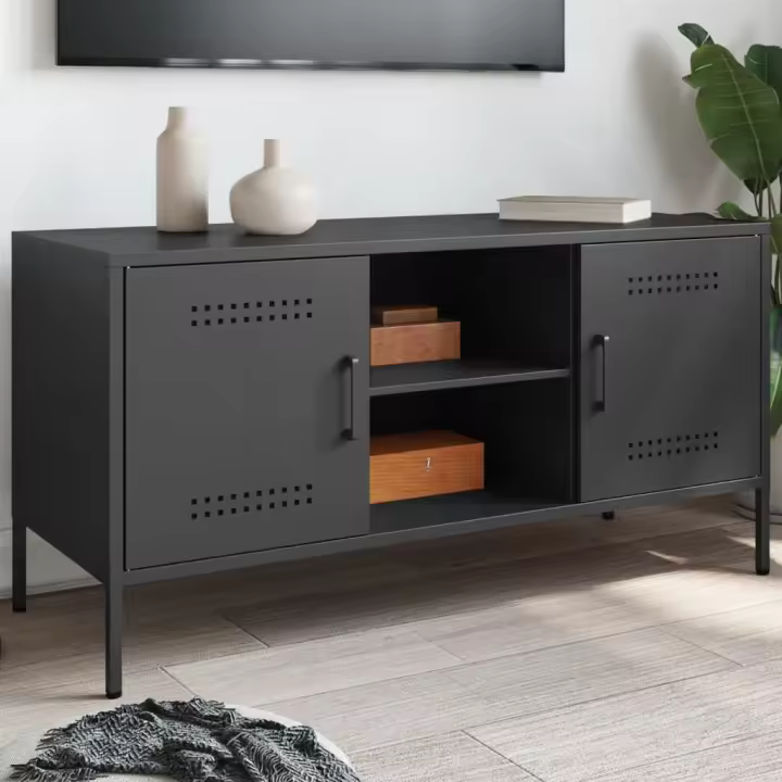 vidaXL Mueble para TV de acero 100,5x39x50,5 cm en color Negro/Antracita/Amarillo y más | almacenamiento funcional diseño moderno para baño dormitorio sala - 1