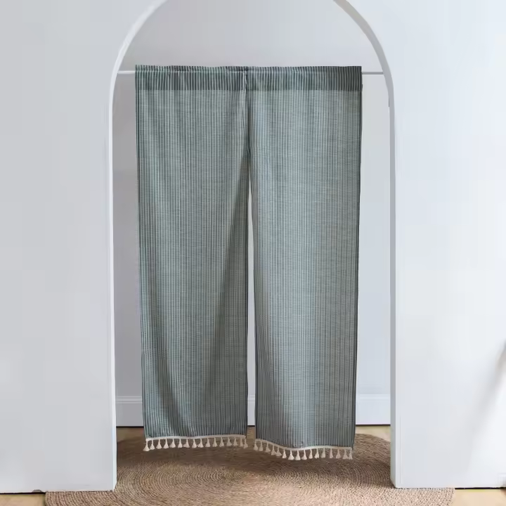 Cortina De Puerta Japonesa De Algodón Y Lino Sin Perforación Estilo Coreano Cortina Colgante Para Hogar Con Diseño Estripado - 1