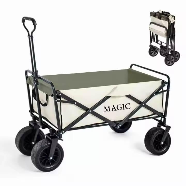 MAGIC SELECT Carro de Playa Plegable para Camping, Picnic, etc. Carrito de Mano para Jardín. Carreta de Transporte con Bolsa y Mango Ajustable. Carretilla con Ruedas Grandes con Freno Resistentes. - 1