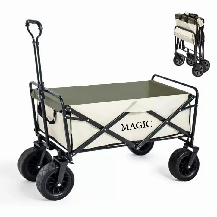 MAGIC SELECT Carro de Playa Plegable para Camping, Picnic, etc. Carrito de Mano para Jardín. Carreta de Transporte con Bolsa y Mango Ajustable. Carretilla con Ruedas Grandes con Freno Resistentes. - 1