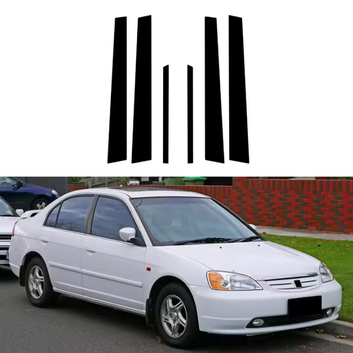 Pegatinas Decorativas Para Puertas De Honda Civic Sedan 2001-2005 Cubierta De Postes Del Puente Negro Brillante Accesorios De Estilo De Coche - 1