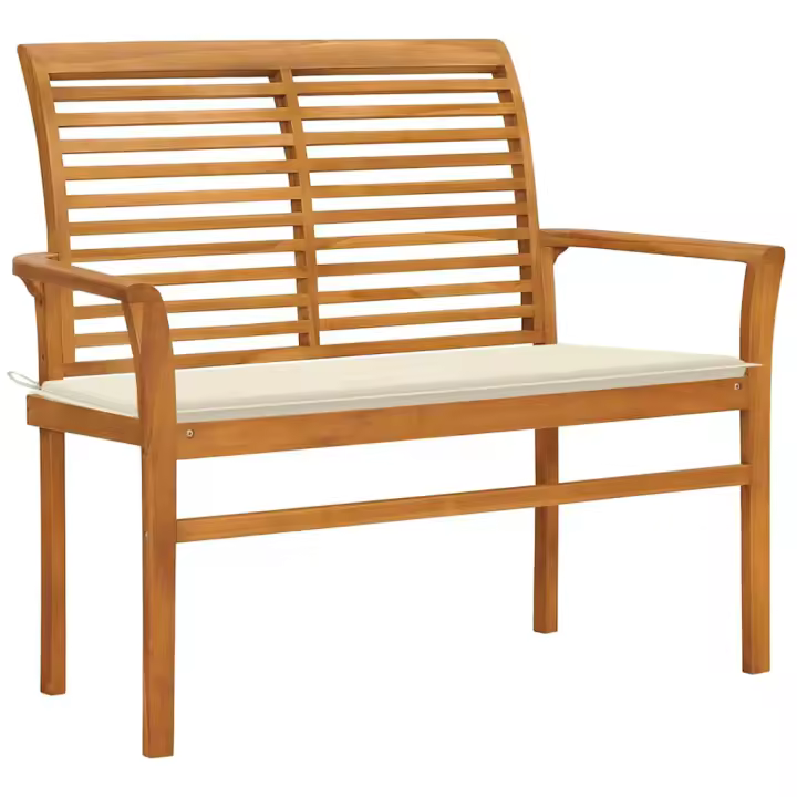 vidaXL Banco de jardín madera maciza de teca con cojín 112 cm en color Negro/Antracita/Crema y más | acolchados duraderos para sofás de jardín terraza exterior - 1
