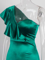 Vestido De Novia De Seda Con Volantes Y Hombro Solo Para Fiesta De Noche Y Baile De Promoción Vestido De Seda Largo Al Piso Estilo Mermaid Sin Mangas - details 8