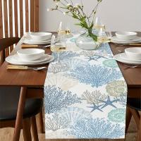 1pc Telar De Mesa Largo De Oceano Tropical Para Fiestas Familiares Bodas Y Outdoor Interior Decoración De Mesa Con Estampado De Agua Marina - details 7