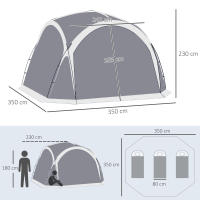 Outsunny Carpa Portátil para 6-8 Personas Carpa de Camping con 4 Mosquiteros Gancho y Bolsa de Transporte Anti-UV para Pescar Senderismo 350x350x230 cm Gris y Blanco - details 2