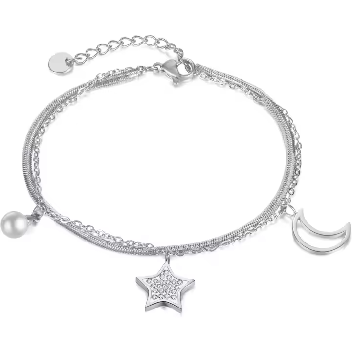 Pulsera para mujer de Maple inoxidable with Colgante de Estrella & Luna para Mujeres Niños Día DE LA Madre Gift de Joyería Plata - 1