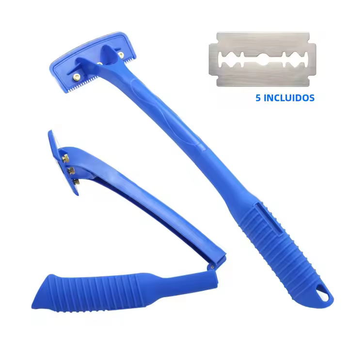 Afeitadora De Espalda Con 5 Hojas De Cuchillo Seguridad Longitud Del Mango Corte De Pelo Del Cuerpo Pierna Espalda Razor De Peluca Herramienta De Eliminación De Vello Con Mango Plegable Para Hombres - 1