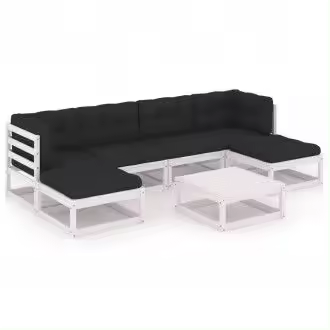 VIDAXL 3077120 conjunto de jardín de mesa y sillones de madera de pino blanco con cojines antracita 6 plazas vida xl - 1