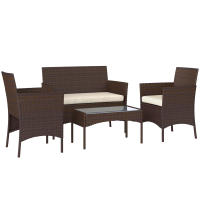 Outsunny Conjunto Jardín Exterior de Ratán con Cojines Conjunto Terraza Resistente a la Intemperie Muebles Jardín Exterior con 2 Sillones Sofá de 2 Plazas Mesa con Cristal Marrón - details 0