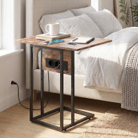 HOMCOM Mesa Auxiliar con Encimera Plegable, Estación de Carga, Mesa Auxiliar para Sofá, Forma de C, con Puerto USB y USB-C, para Salón, Dormitorio, 39x29x57 cm, Marrón Rústico - details 3