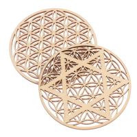 1PC Flor De La Vida Chakra Madera Redonda Borde Carved Coaster Para Conjunto De Piedras Y Cristales Decoración De Casa Y Cocina DIY - details 1