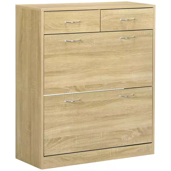 HOMCOM Armario de Zapatos Mueble Zapatero Estrecho con 2 Cajones Abatibles y 2 Cajones Extraíbles para 12 Pares de Zapatos para Salón Entrada Pasillo 80x30x91,5 cm - 1
