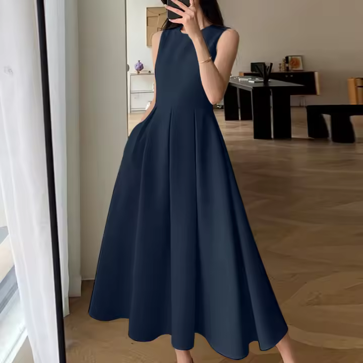 Vestido Largo De Fiesta Vintage Para Mujer ZANZEA Sin Mangas Con Pliegues Estilo Coreano A-Line Swing De Verano Polyester - 1