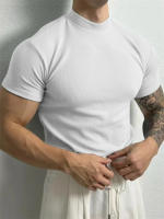 Camiseta De Hombre Elástica Y Cómoda Para Primavera Y Verano Con Cuello Alto Y Rayas Camiseta Deportiva Casual Con Mangas Cortas Para Fitness - details 13