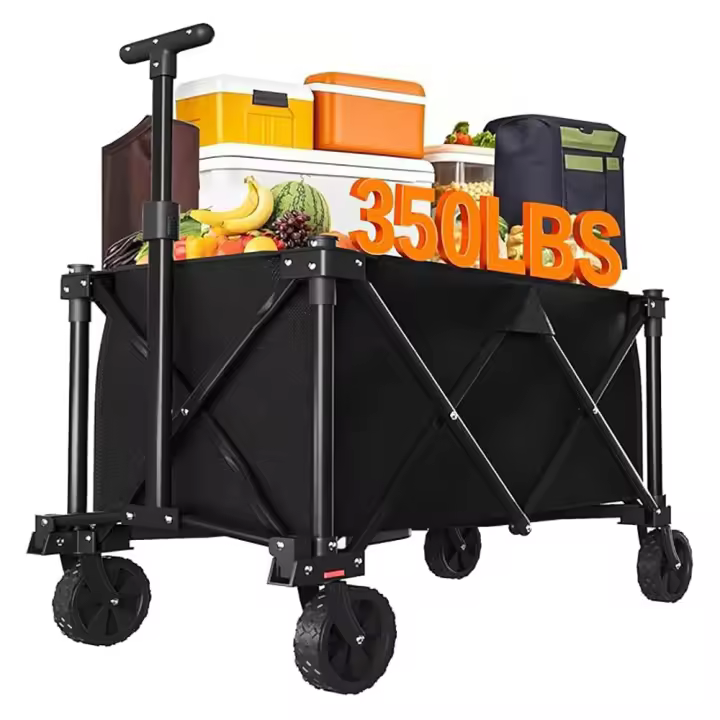 Carro Playa Carrito Plegable con Ruedas Carretillas de Carro Jardin con Freno hasta 150 KG 100L Capacidad Carro de Transporte Remolque de Jardín con Manijas de Empuje Ajustables - Negro - 1