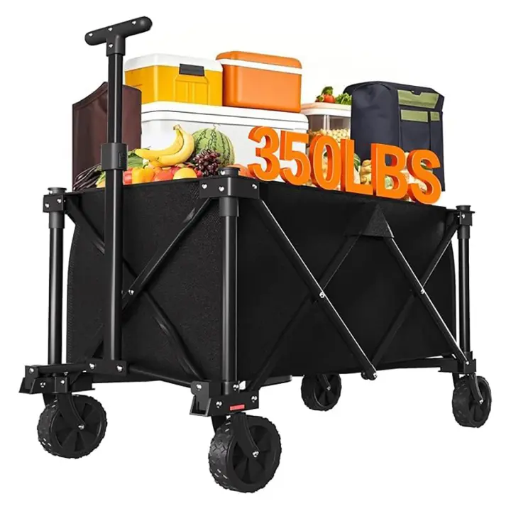 Carro Playa Carrito Plegable con Ruedas Carretillas de Carro Jardin con Freno hasta 150 KG 100L Capacidad Carro de Transporte Remolque de Jardín con Manijas de Empuje Ajustables - Negro - 1