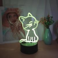Lámpara De Noche 3D Ilusión Óptica Gato Con Toque Y Luz Ambiental Cambiante De 7 Colores Para Dormitorio - details 1