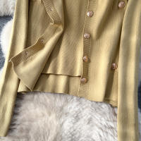 Conjunto De Ropa De Mujer REALEFT Otoño Invierno 3 Piezas Traje De Tejido Knitted Cardigan De Botón Sencillo Y Tops Falda Elegante Para Oficina - details 53