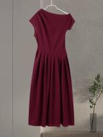 Vestido Maxi De Verano Para Mujer Elegante Y Chic Con Plegado Y Patchwork En Negro Cuello Media-Torço Manga Corta Cintura Alta A-Line Para Oficina Y Calle - details 10