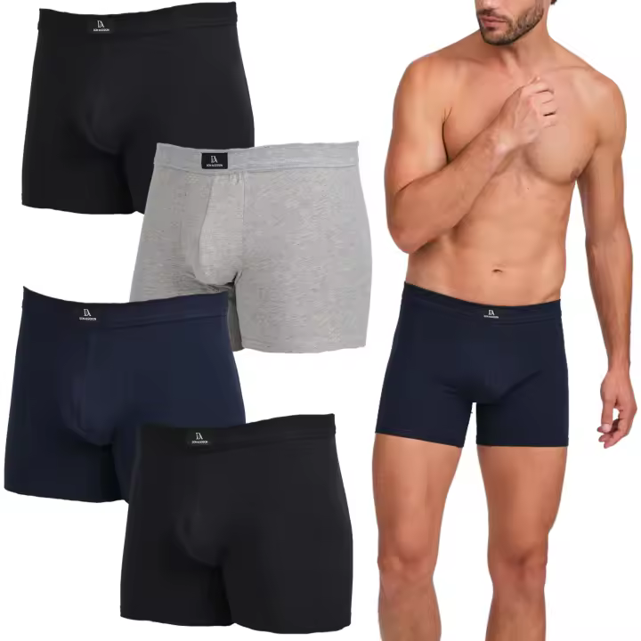 DON ALGODÓN | Pack de 4 Boxers Para Hombre | Cintura de Canalé | Suaves y Cómodos | Elegantes | Refuerzo con doble tela | 3 Colores: Negro, Marino, Gris | 93% Algodón | Calidad Premium - 1