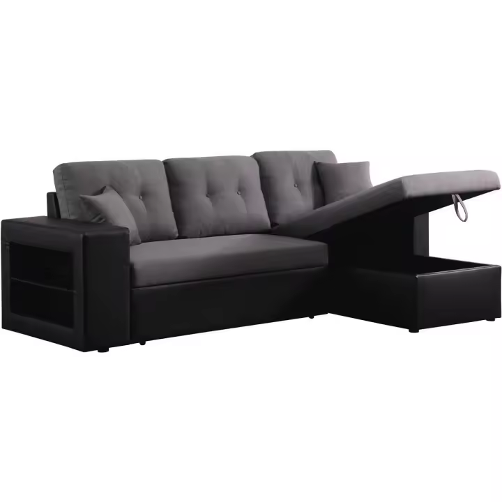 Sofá esquinero convertible/reversible "Axel" - Negro/Gris - 1