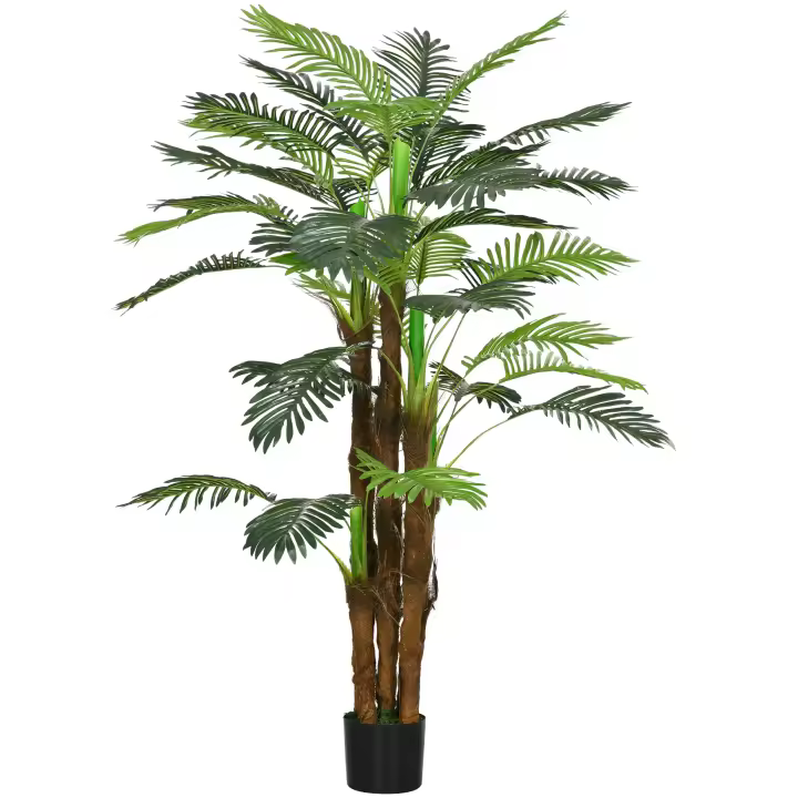 Palmera artificial Outsunny H.1.6m ramas artificiales de tronco de árbol hojas de liquen gran realismo maceta incluida - 1