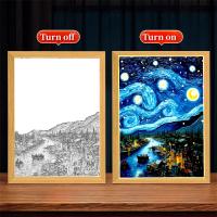Marco De Fotos Pintura LED Luz Nocturna Lámpara De La Luna Van Gogh Cielo Estrellado Arte Para La Pared Decoración De Habitación Regalos Para Amigos - details 15